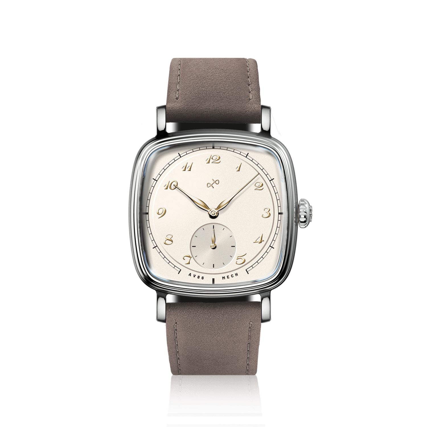 1954 Amalfi Mechanical, Steel / Off White vintage-inspired watch by AV86 with Nordic minimalist design and grey suede strap