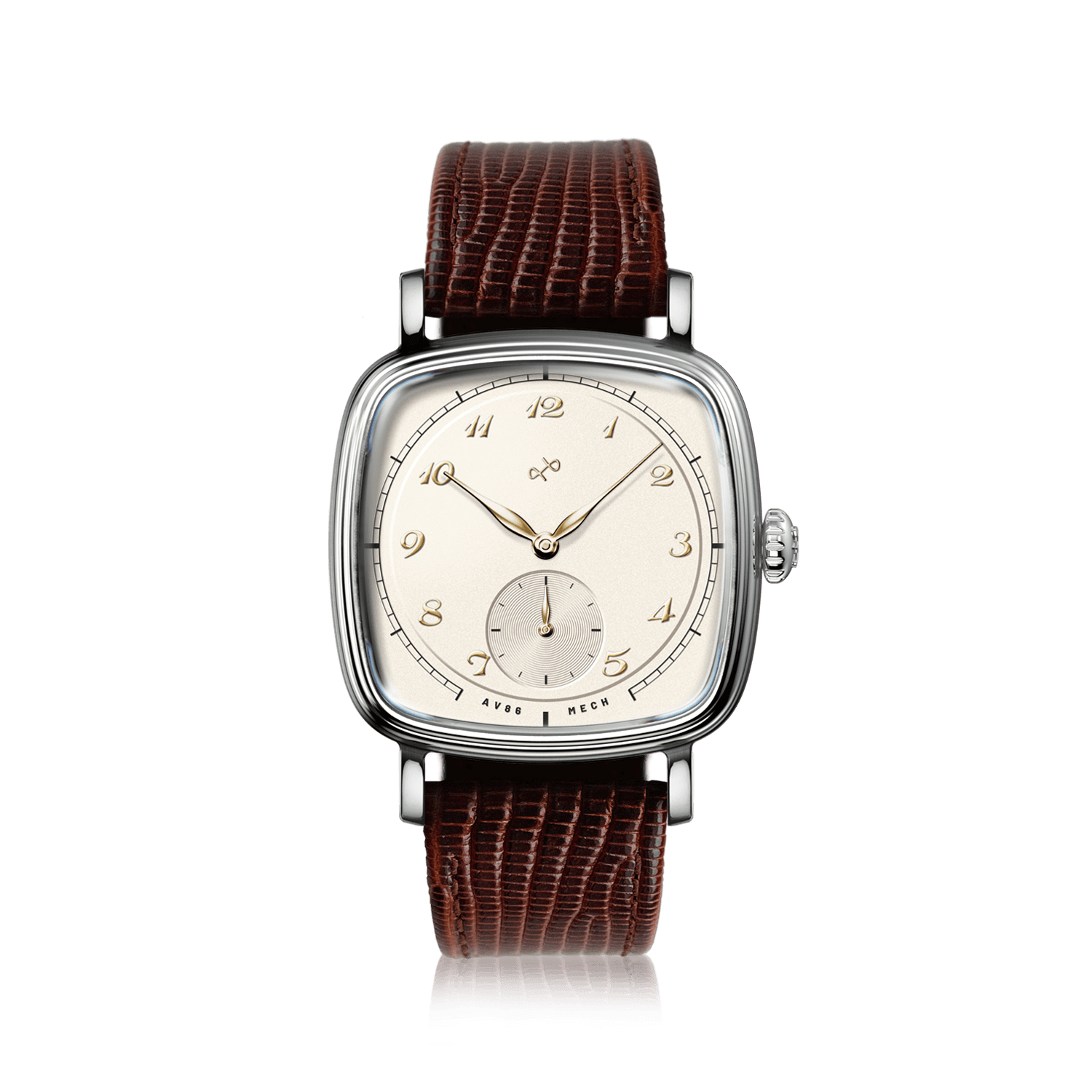 1954 Amalfi Mechanical, Steel / Off White with brown leather strap by AV86 featuring vintage-inspired design and mechanical movement
