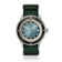 1956 Marine Automatic, Steel / Blue Fade with vintage-inspired blue fade dial, stainless steel case, and green fabric strap by AV86