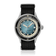 1956 Marine Automatic, Steel / Blue Fade with vintage-inspired blue dial, black bezel, and black fabric strap by AV86 luxury timepiece