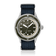 1956 Marine by AV86 vintage-inspired diver watch with sapphire crystal, compass bezel, and blue textured fabric strap