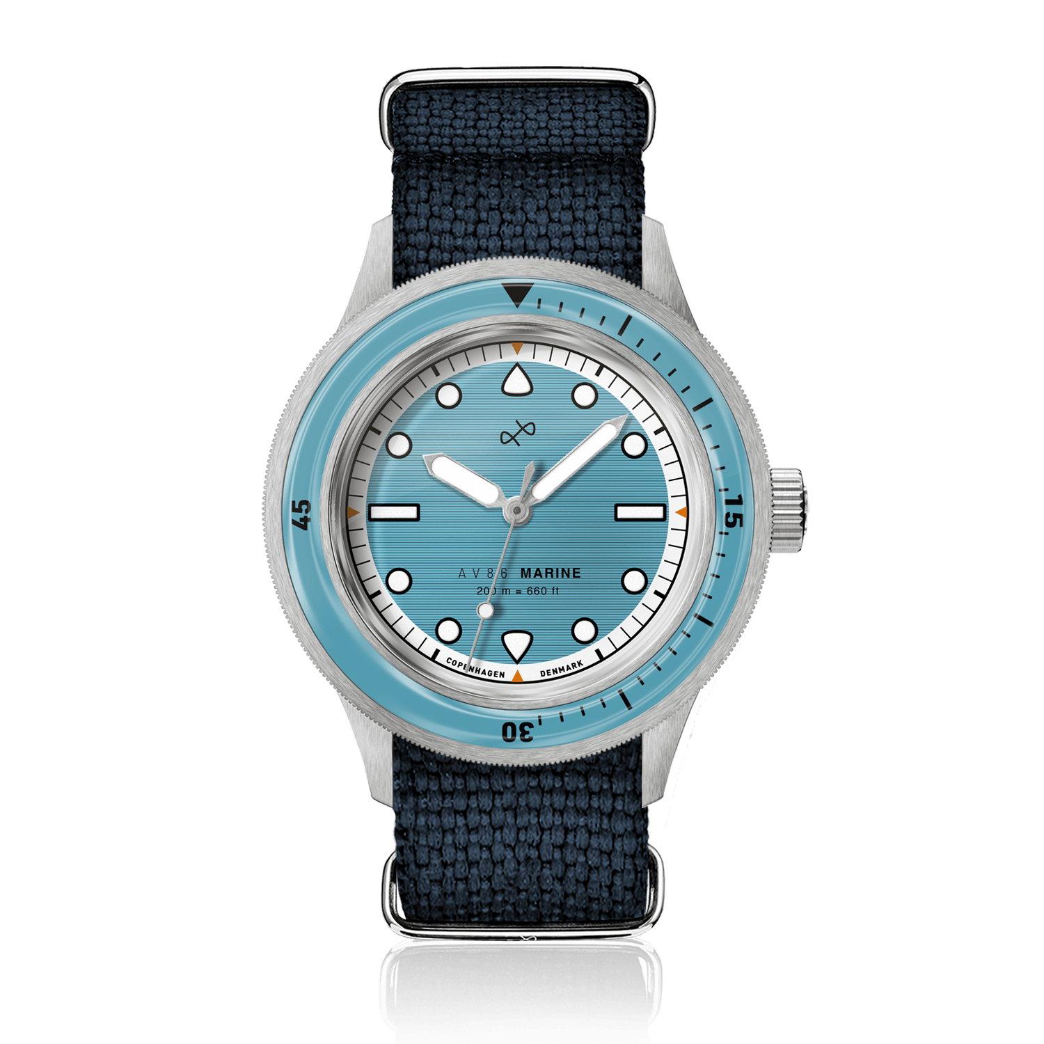 1956 Marine by AV86 vintage-inspired diver with sapphire crystal, compass bezel, and textured fabric strap