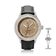 1956 Marine Automatic, Steel / Sand wristwatch by AV86 with sand-colored dial, stainless steel case, and black leather strap.