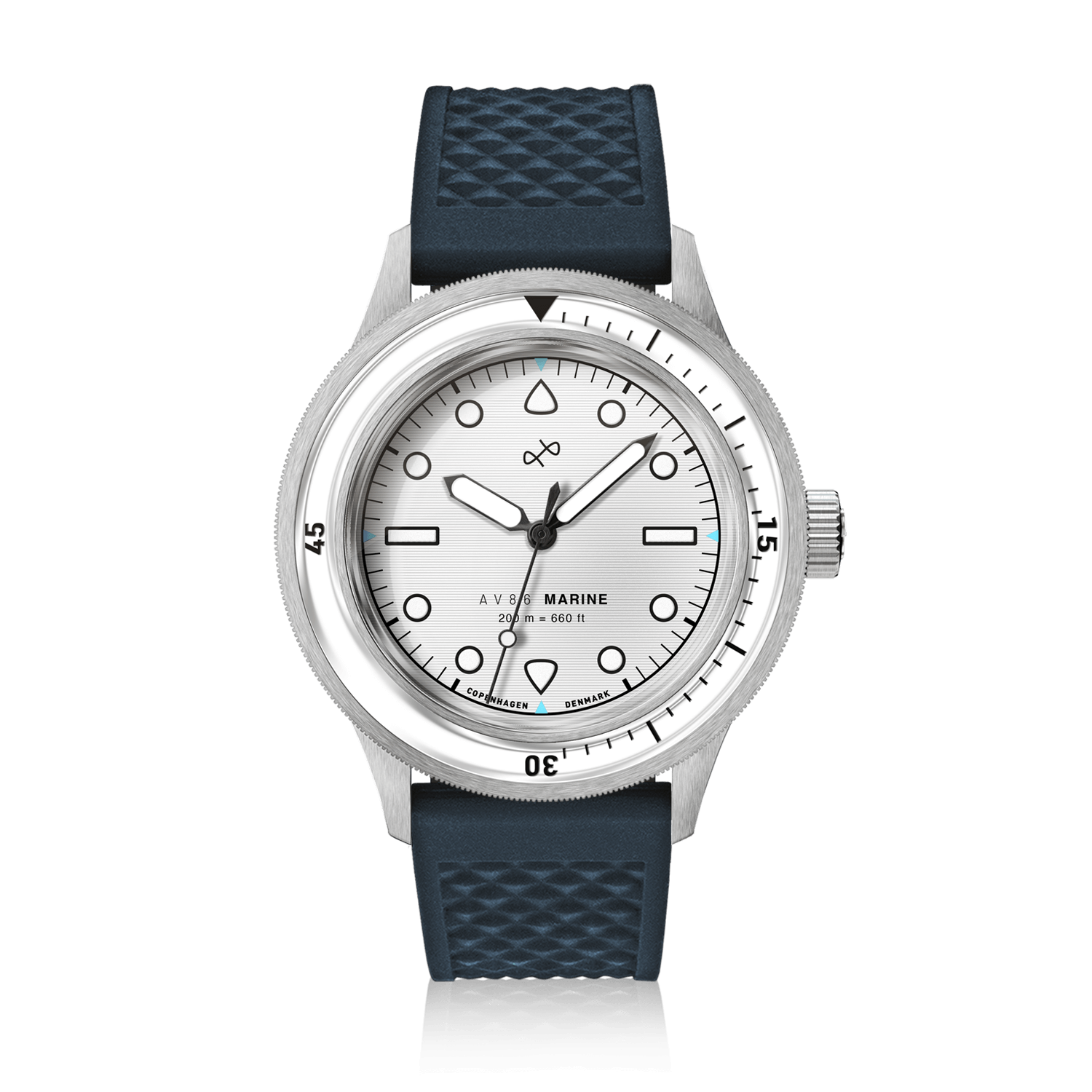1956 Marine by AV86 vintage-inspired diver with sapphire crystal, rotating bezel, and textured rubber strap