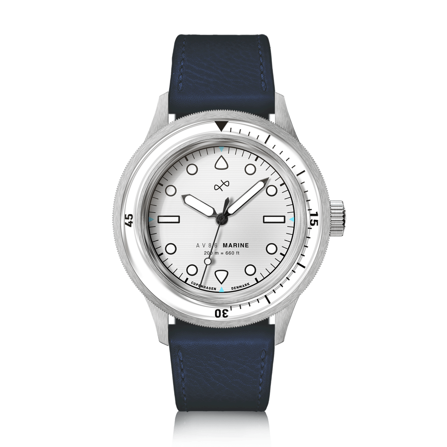 1956 Marine by AV86 vintage-inspired diver with sapphire crystal, rotating bezel, and textured leather strap
