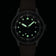 1956 Marine Automatic, Steel / Black with glowing markers and hands, vintage-inspired watch by AV86 in low light setting
