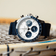 1960 Racing Chronograph by AV86 with vintage-inspired dial, sapphire crystal, chronograph function, and navy fabric strap