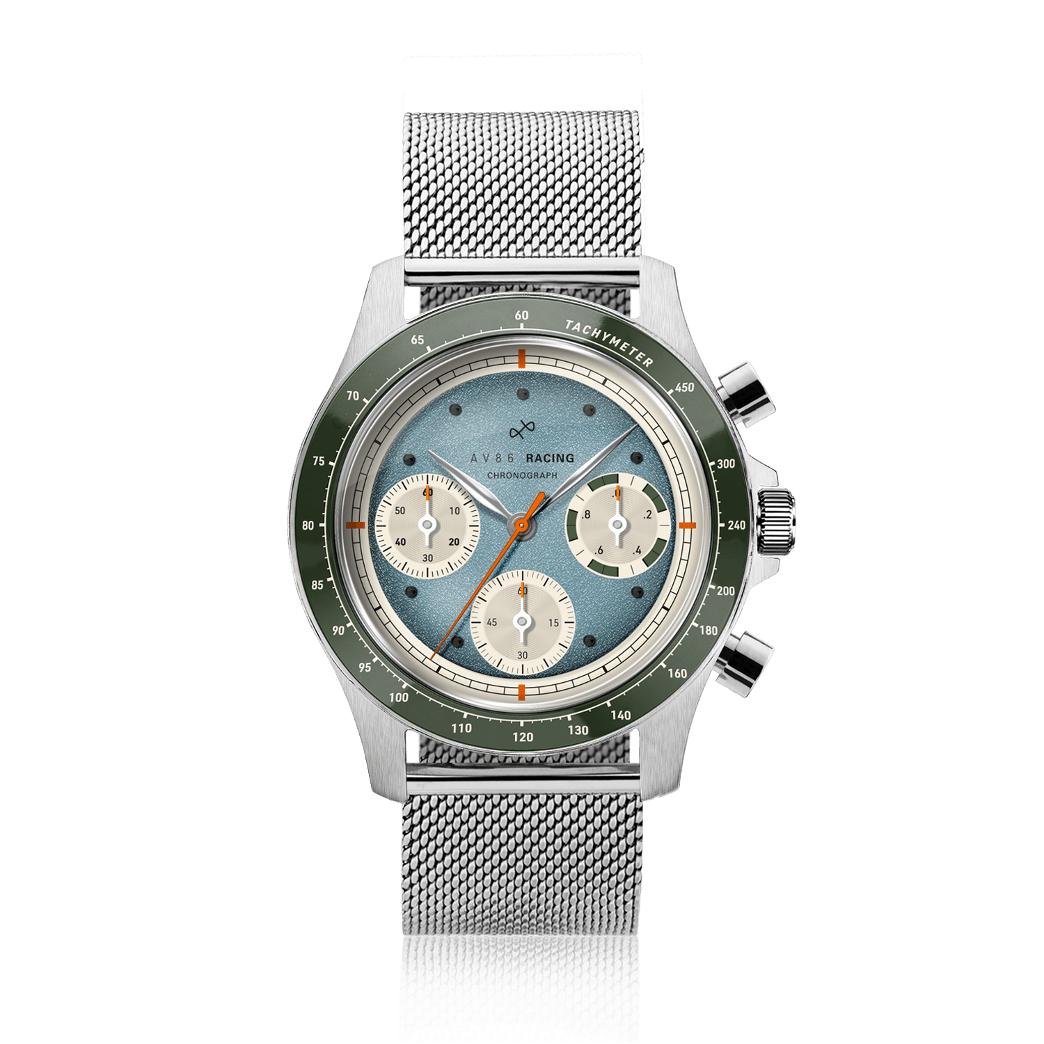 1960 Racing Chronograph, Steel / Sky Blue & Green
