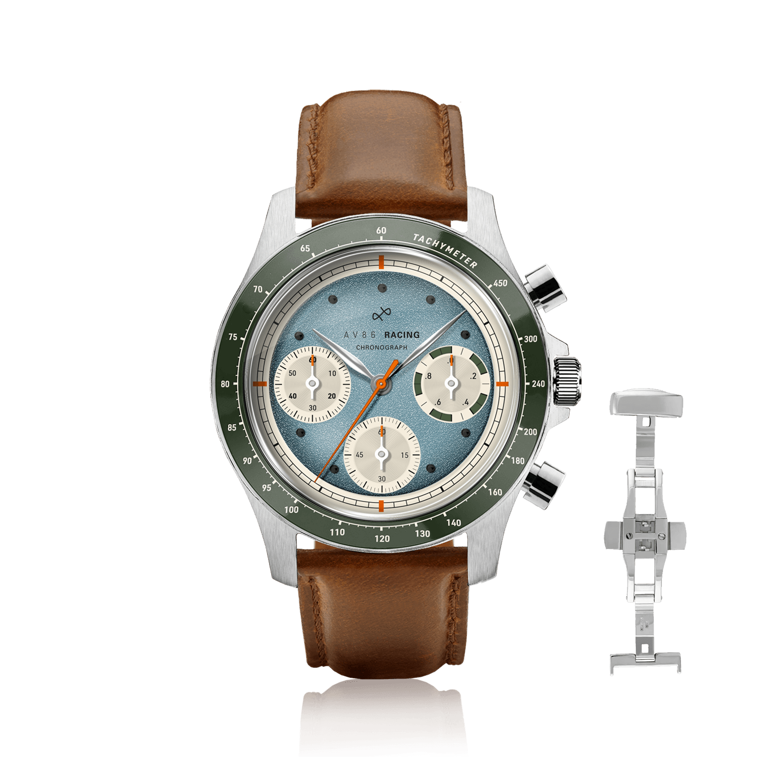 1960 Racing Chronograph, Steel / Sky Blue & Green