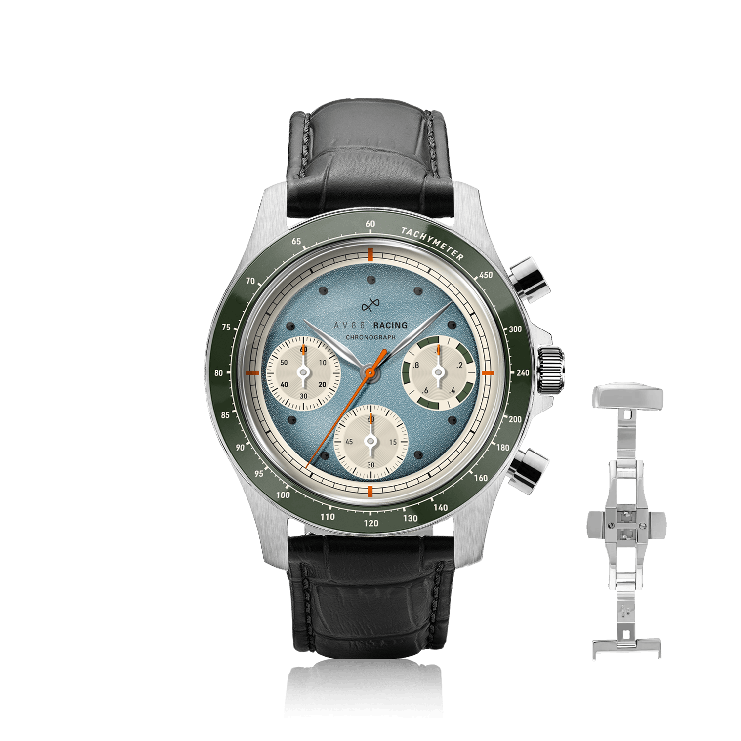 1960 Racing Chronograph, Steel / Sky Blue & Green