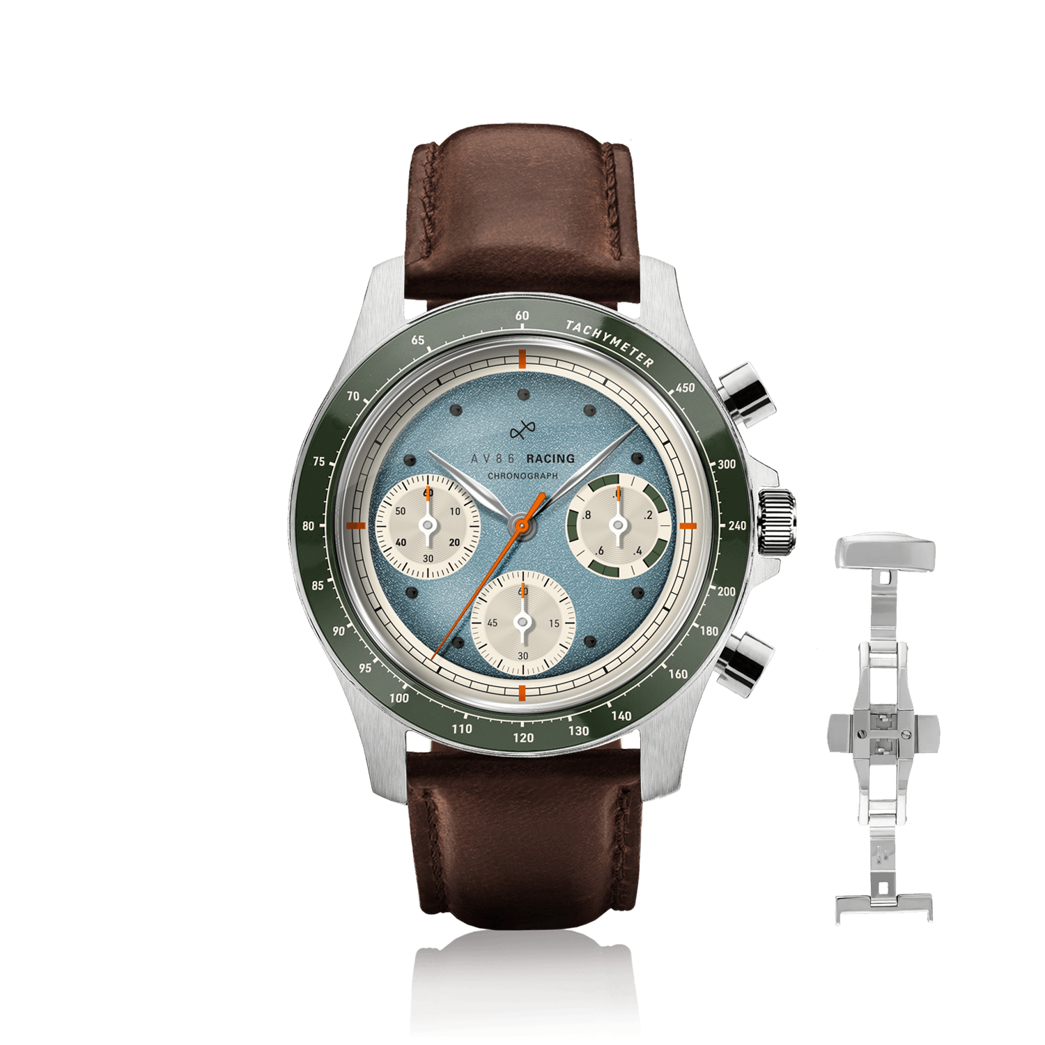 1960 Racing Chronograph, Steel / Sky Blue & Green