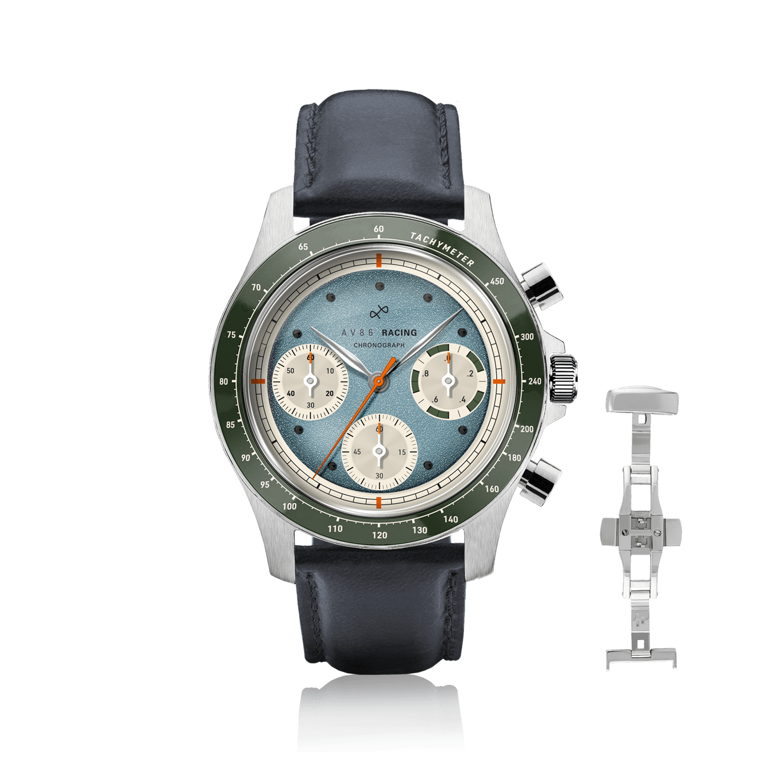 1960 Racing Chronograph, Steel / Sky Blue & Green