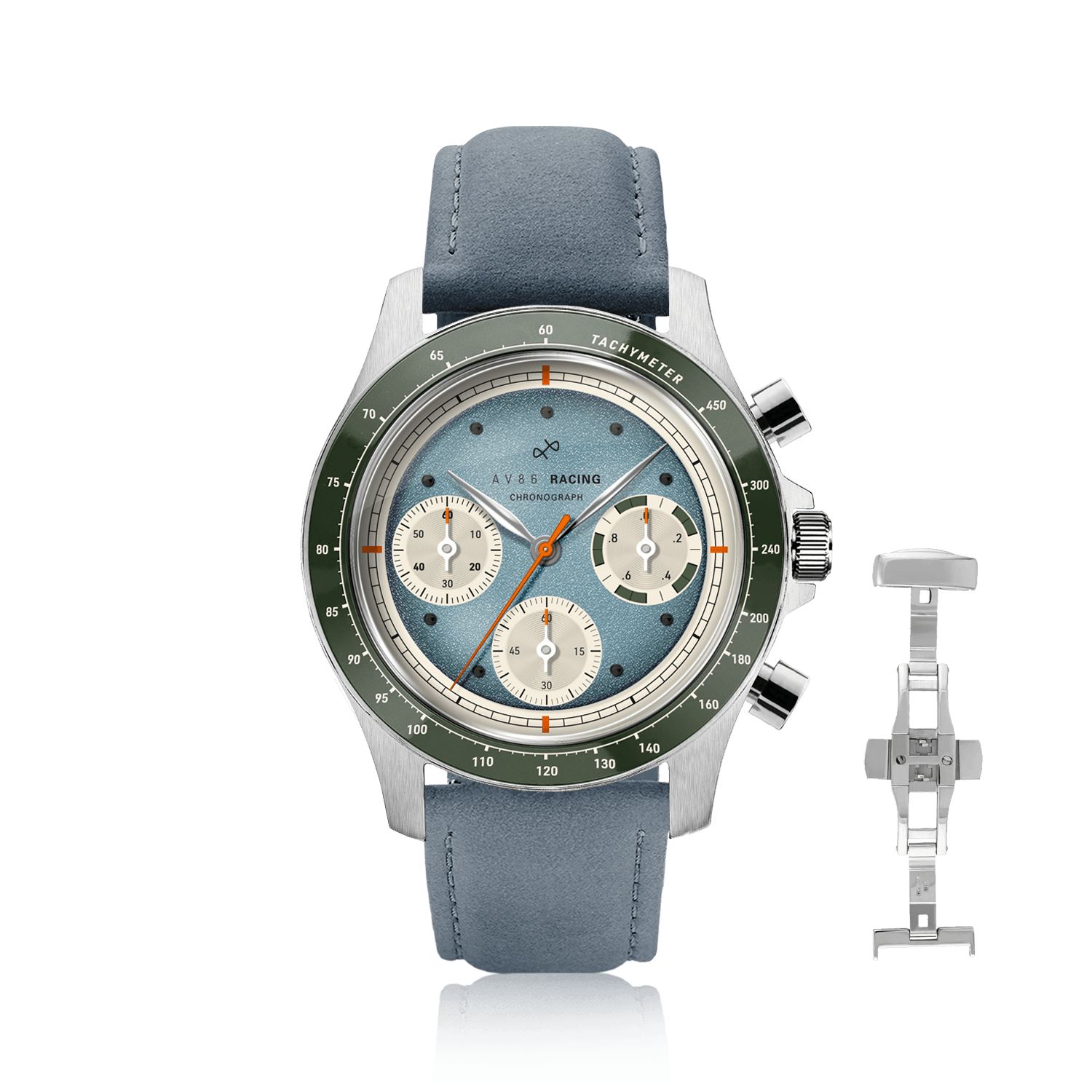 1960 Racing Chronograph, Steel / Sky Blue & Green