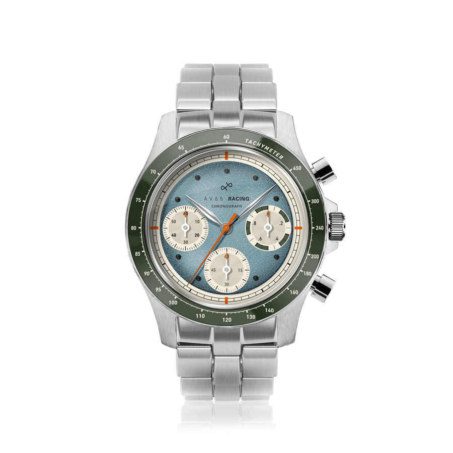1960 Racing Chronograph, Steel / Sky Blue & Green