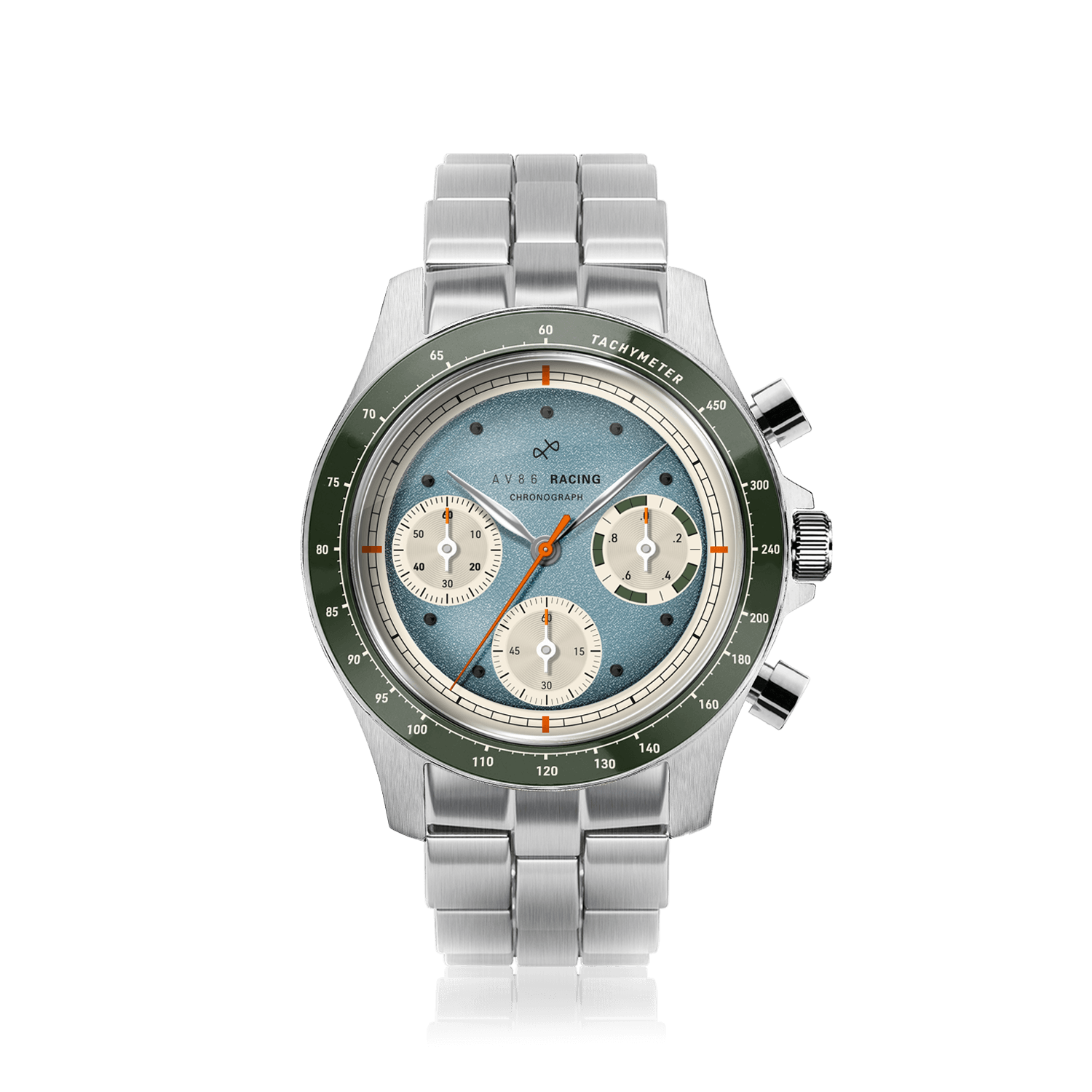 1960 Racing Chronograph, Steel / Sky Blue & Green
