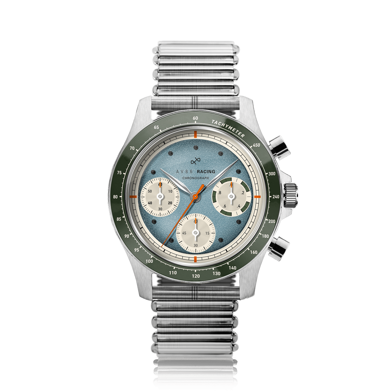 1960 Racing Chronograph, Steel / Sky Blue & Green