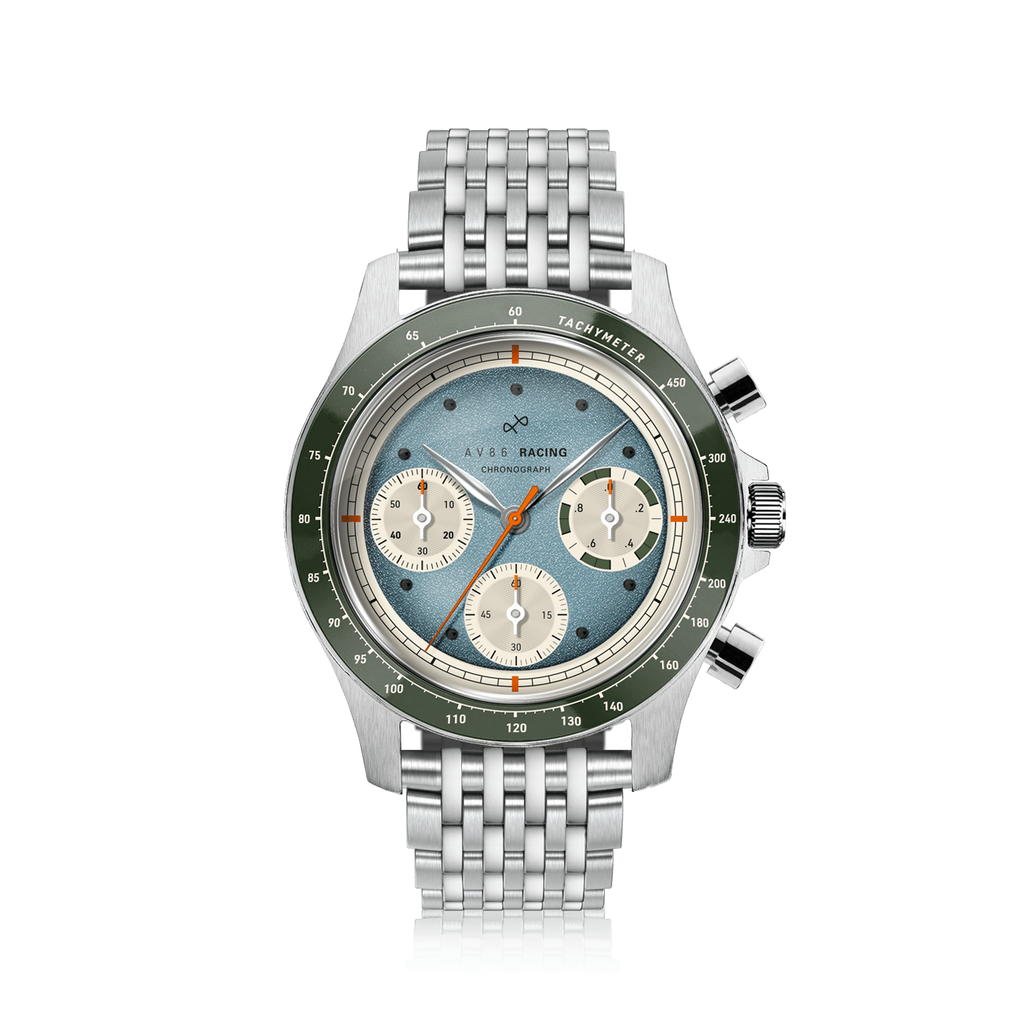 1960 Racing Chronograph, Steel / Sky Blue & Green