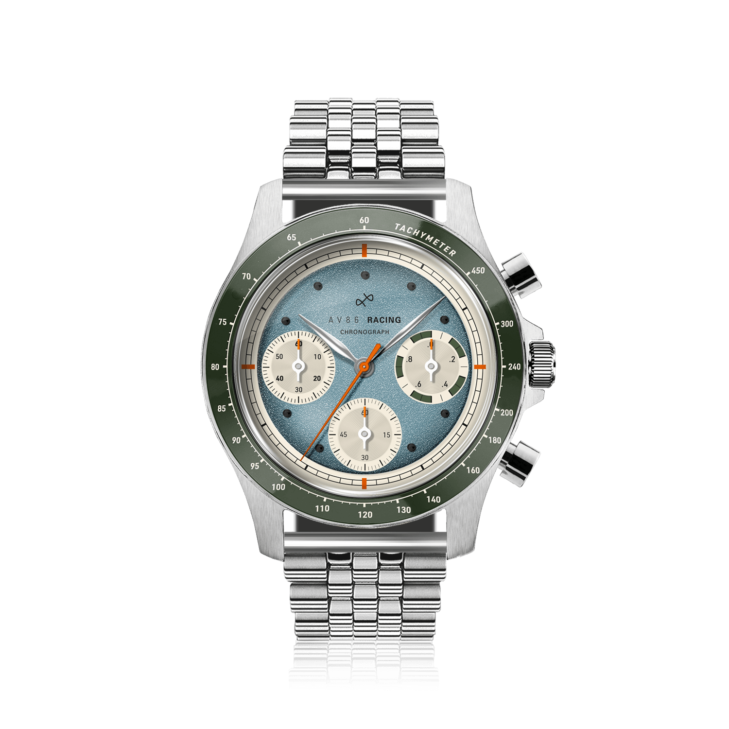 1960 Racing Chronograph, Steel / Sky Blue & Green