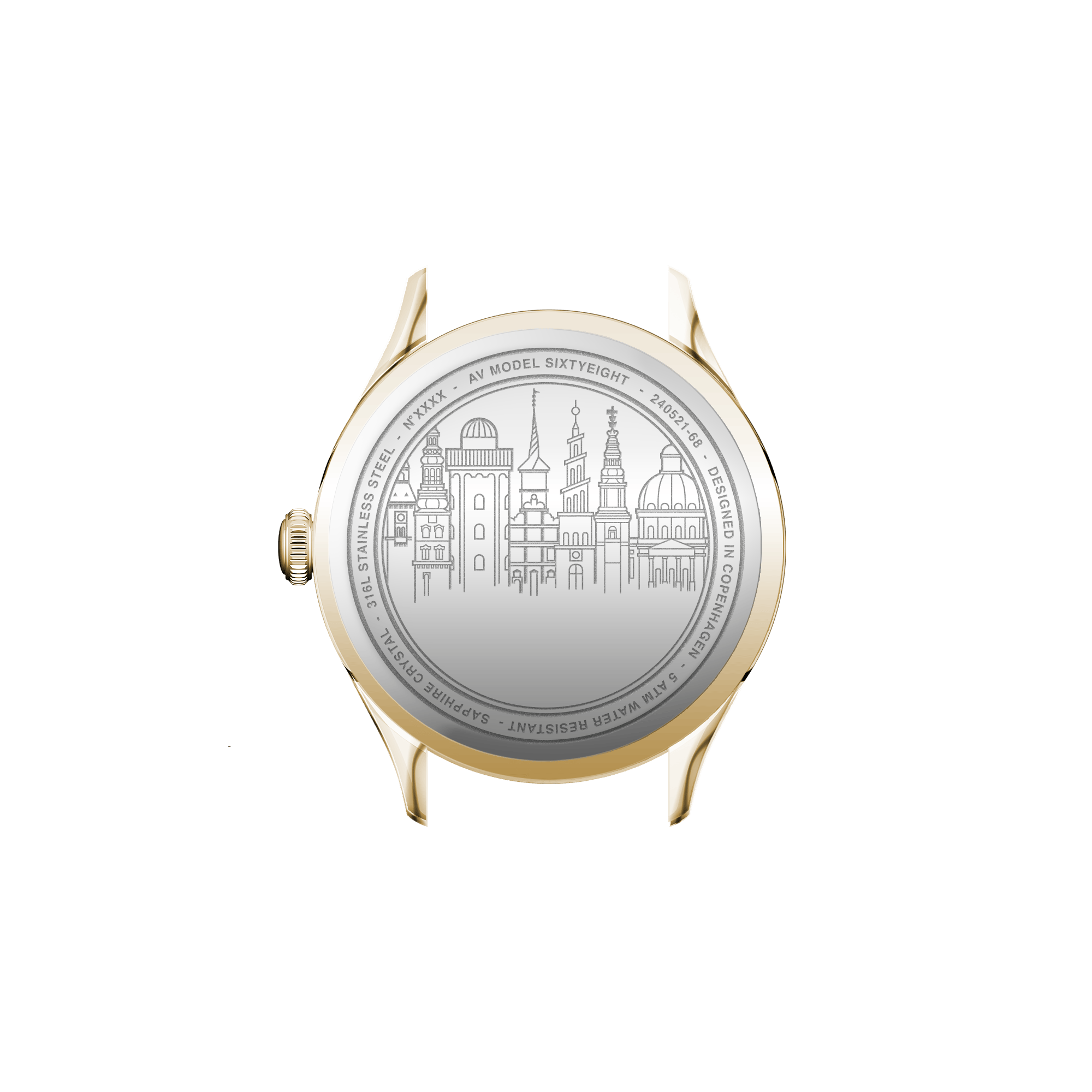 VB Kong Hans Eg, Limited Edition by AV86 with engraved Copenhagen skyline on stainless steel case back, sapphire crystal, 5 ATM water resistance