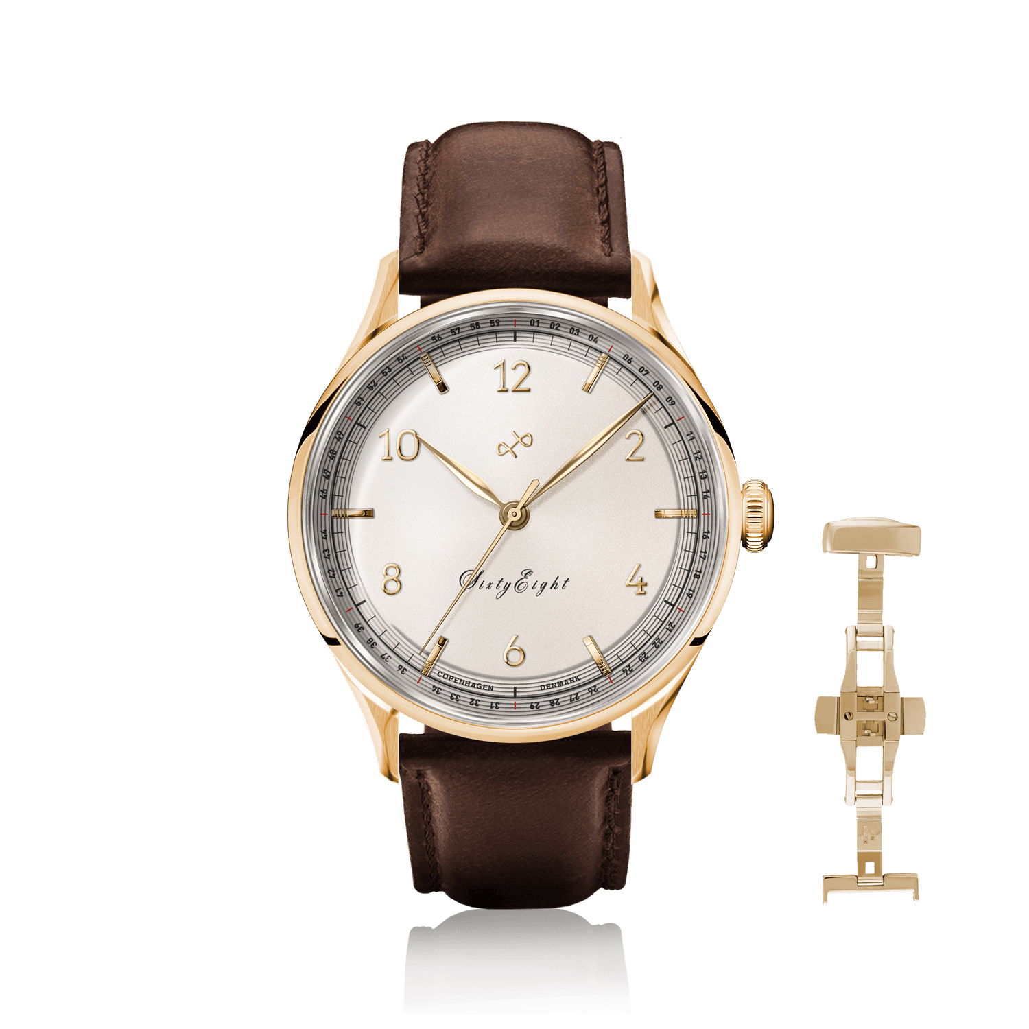 1968 Sixtyeight by AV86 vintage-inspired dress watch with sapphire crystal, minimalist dial, and brown leather strap