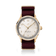 1968 Sixtyeight by AV86 vintage-inspired dress watch with sapphire crystal, gold case, white dial, and burgundy fabric strap