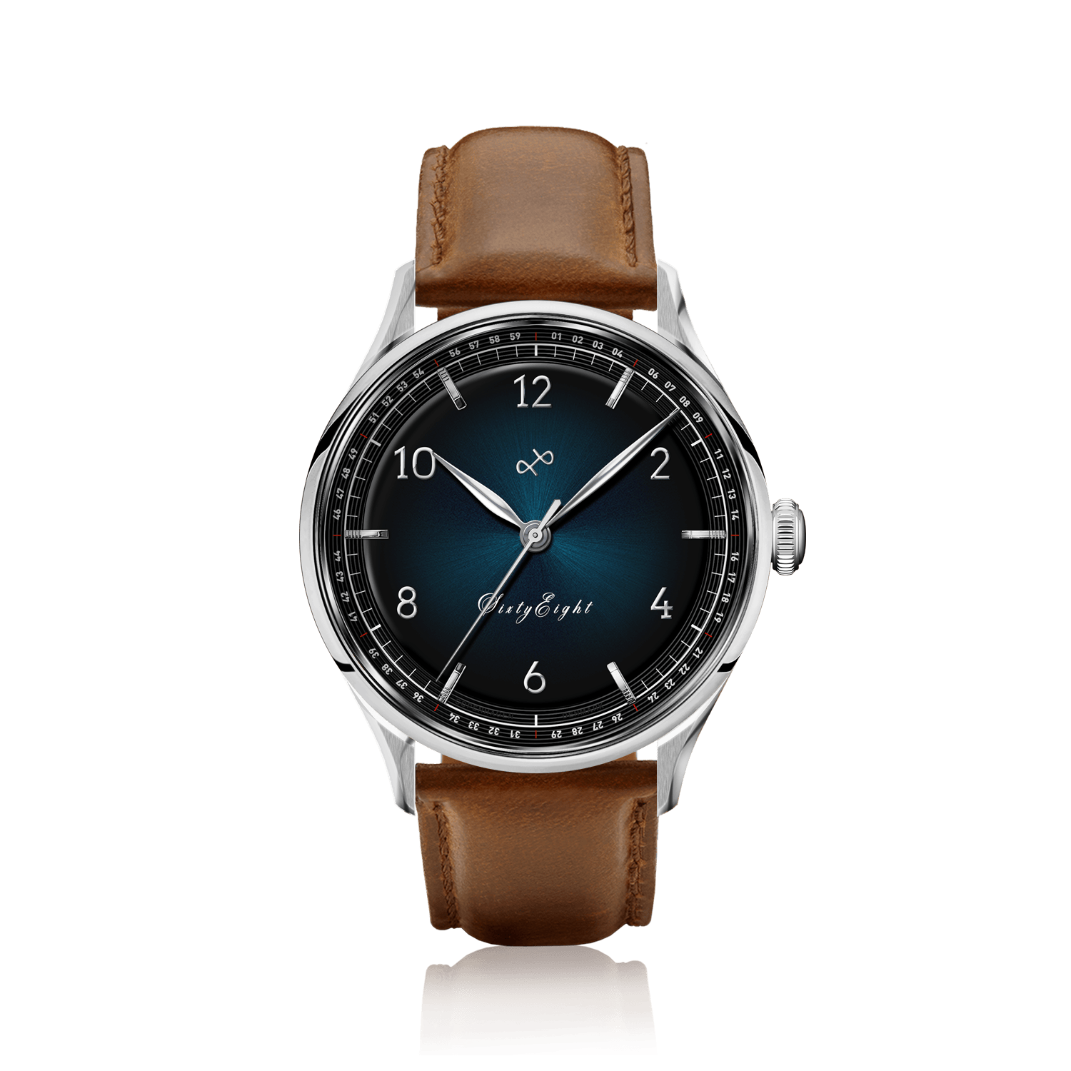 1968 Sixtyeight by AV86 vintage-inspired dress watch with sapphire crystal, sunray dial, and brown leather strap