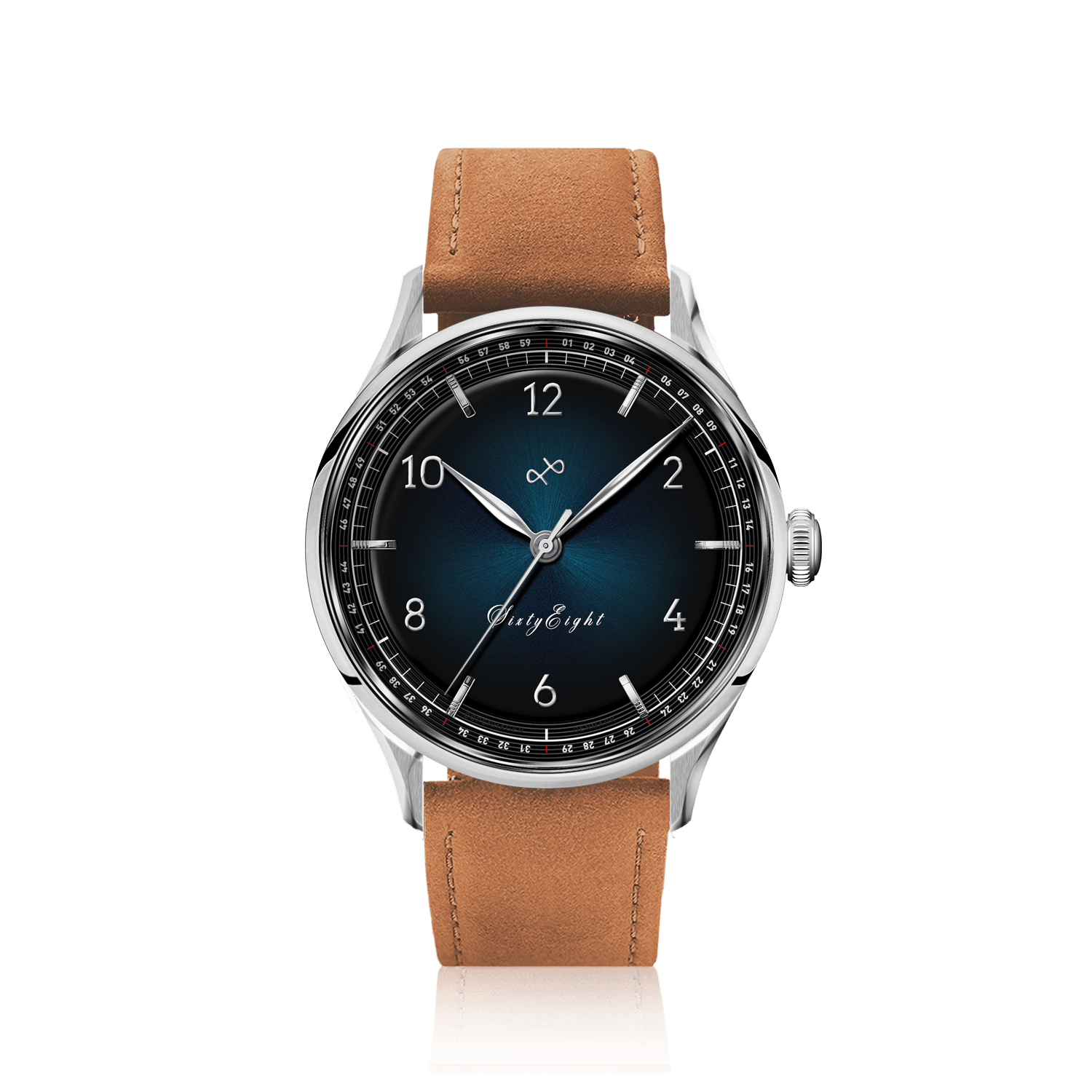 1968 Sixtyeight by AV86 vintage-inspired dress watch with sapphire crystal, sunray dial, and tan leather strap