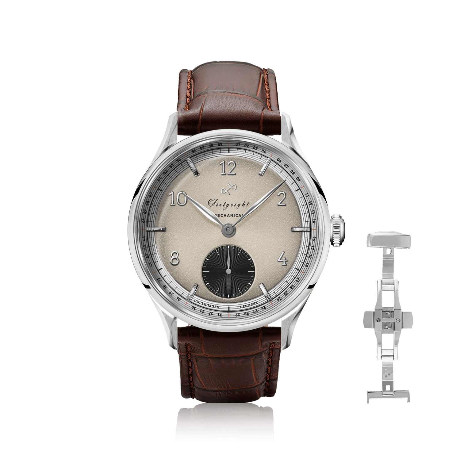 1968 Mechanical (Hand-Wound) by AV86 vintage-inspired dress watch with sapphire crystal, mechanical dial, and brown leather strap