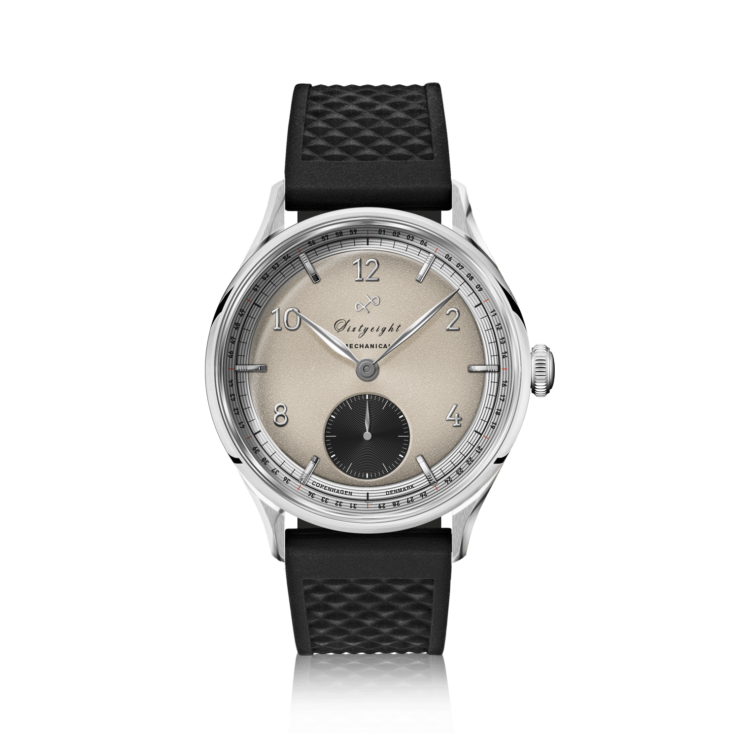 1968 Mechanical (Hand-Wound) by AV86 vintage-inspired dress watch with mechanical movement, textured dial, sapphire crystal, and rubber strap