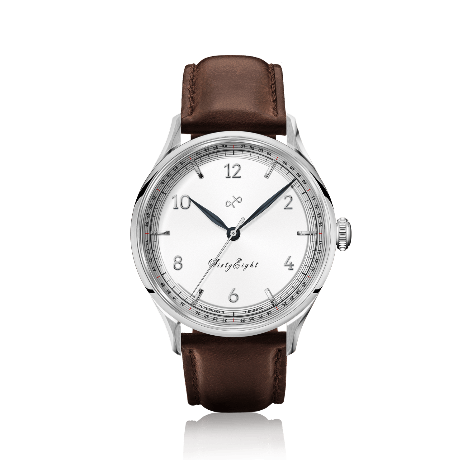 1968 Sixtyeight by AV86 vintage-inspired dress watch with sapphire crystal, minimalist dial, and brown leather strap