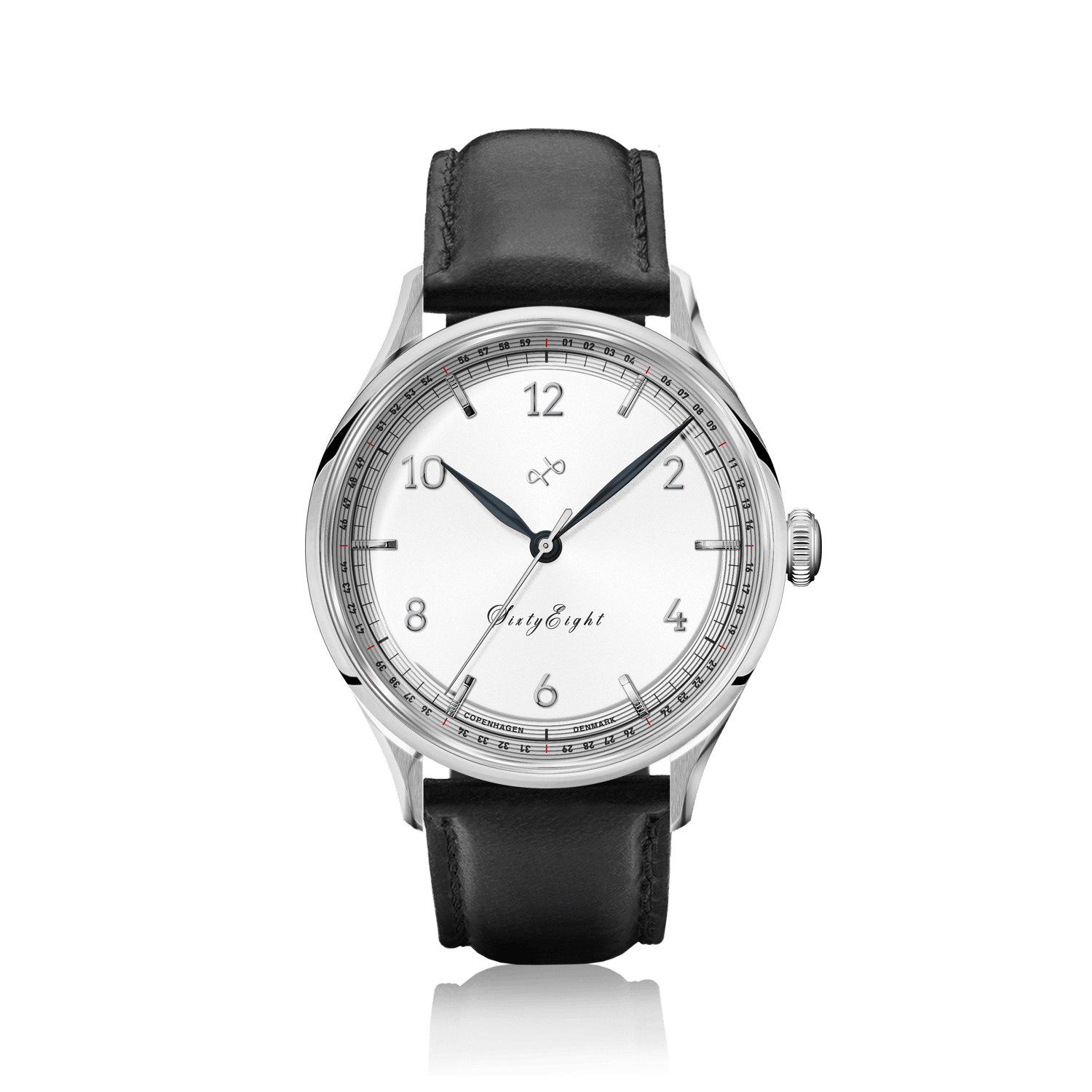 1968 Sixtyeight by AV86 vintage-inspired dress watch with sapphire crystal, minimalist dial, and black leather strap