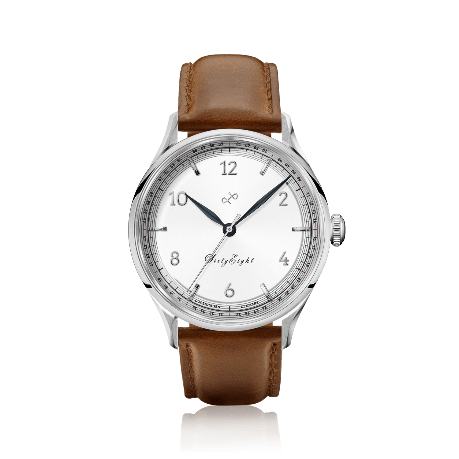 1968 Sixtyeight by AV86 vintage-inspired dress watch with sapphire crystal, minimalist dial, and brown leather strap