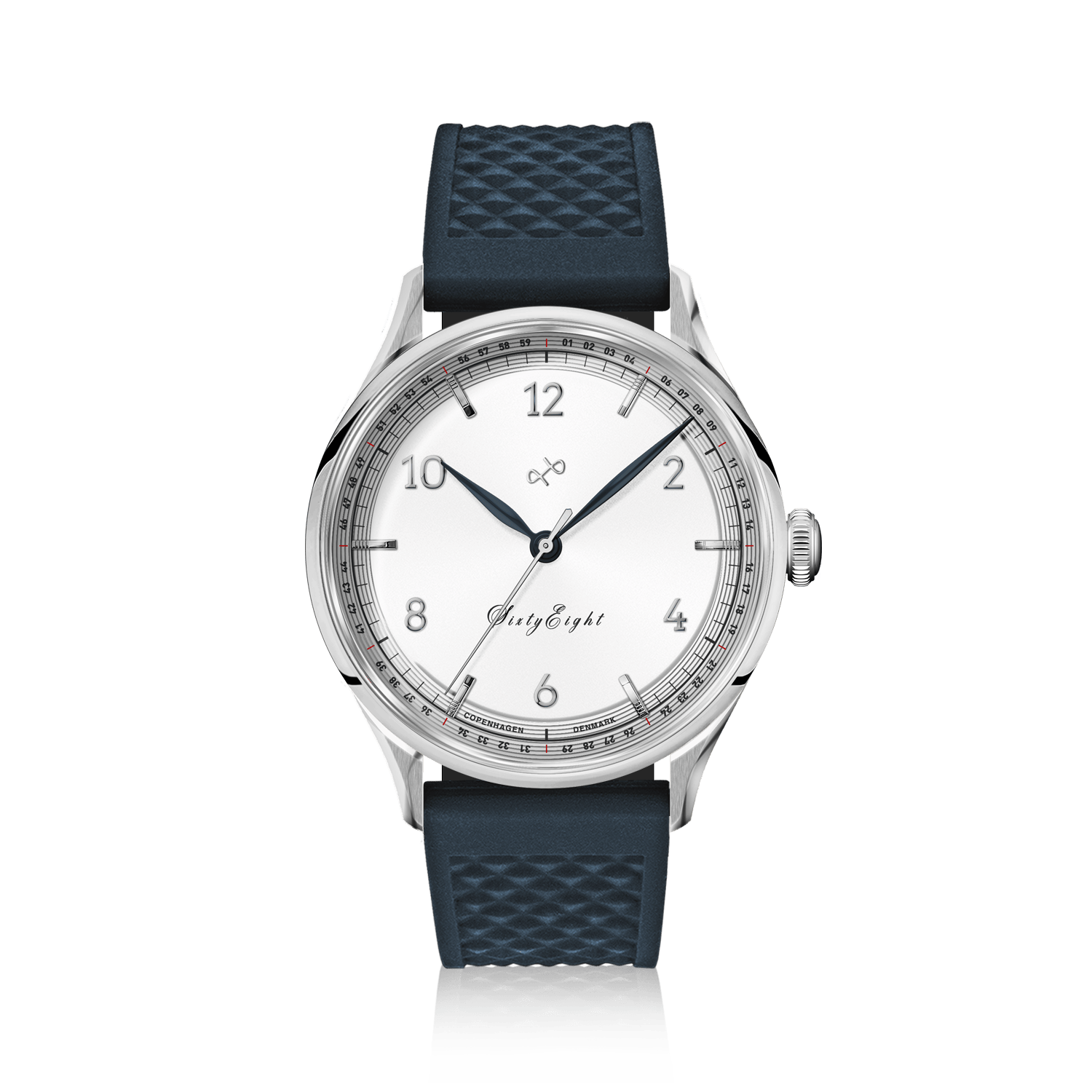 1968 Sixtyeight by AV86 vintage-inspired dress watch with sapphire crystal, subtle dial, and textured rubber strap