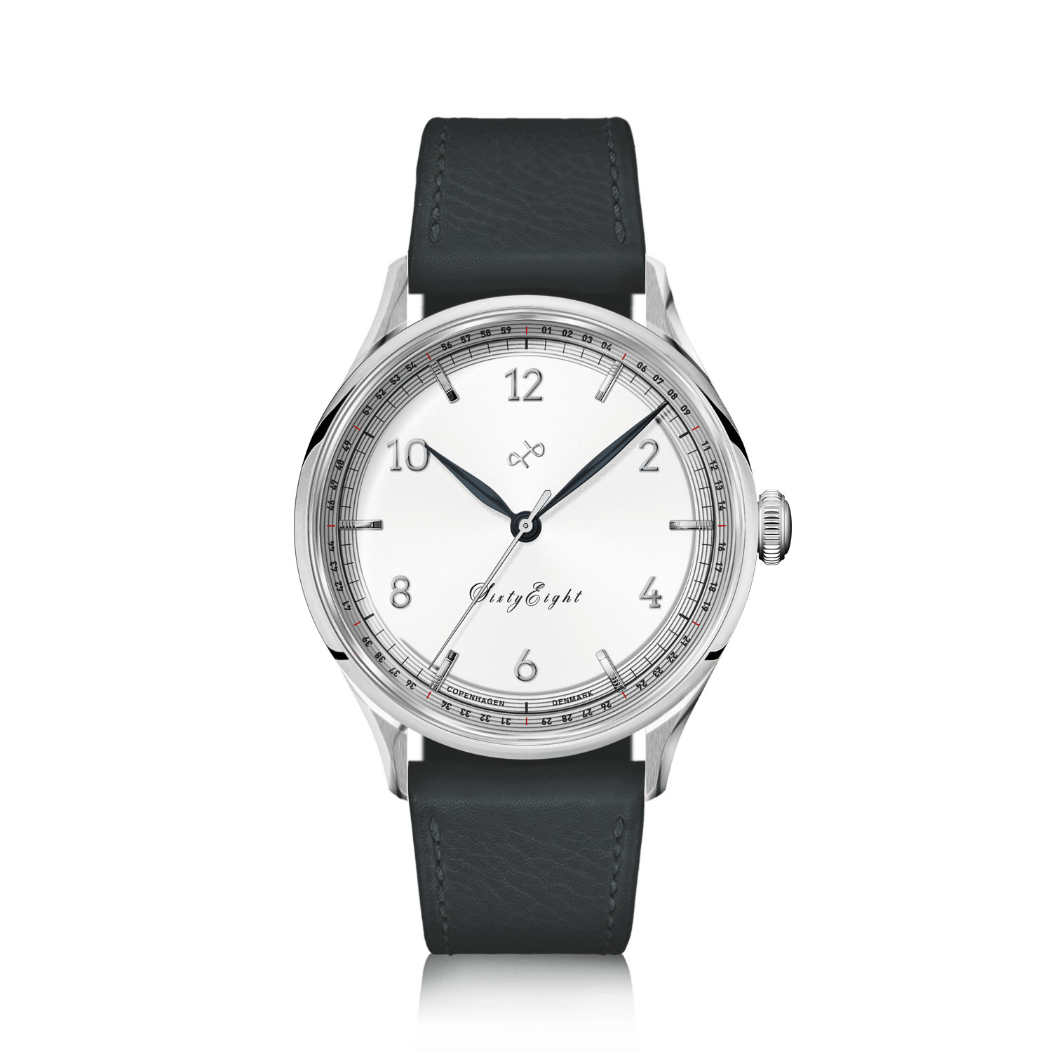 1968 Sixtyeight by AV86 vintage-inspired quartz dress watch with sapphire crystal, minimalist dial, and black leather strap