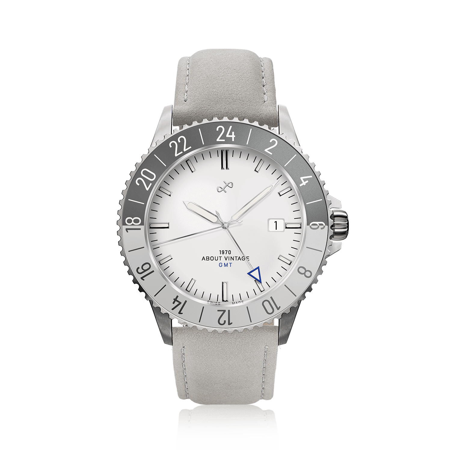 1970 Glacier GMT Automatic by AV86 with vintage-inspired dial, sapphire crystal, GMT bezel, and light leather strap luxury timepiece