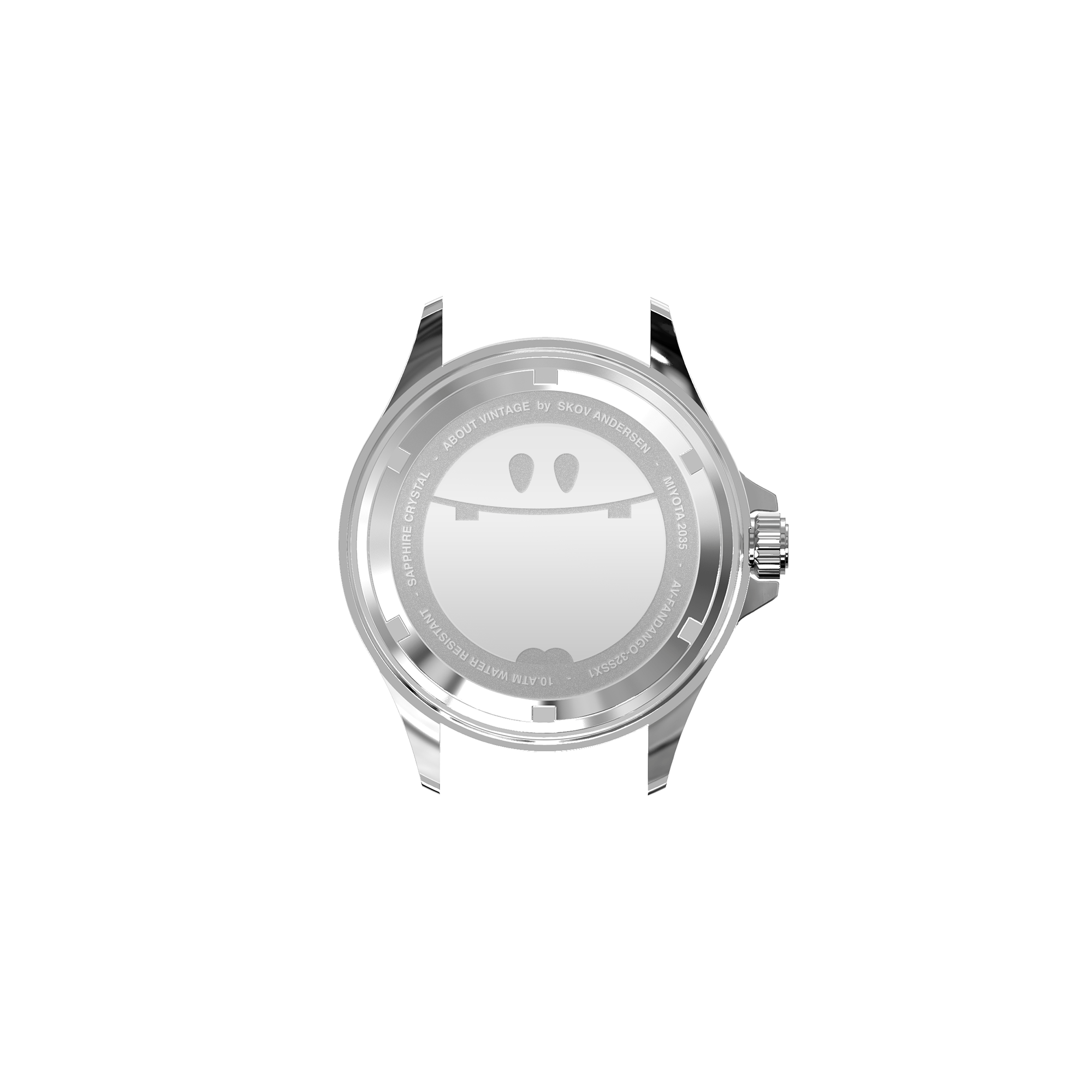 Fandango 'BOB', Green / Green by AV86 polished stainless steel case back with engraved playful design and screw-down crown