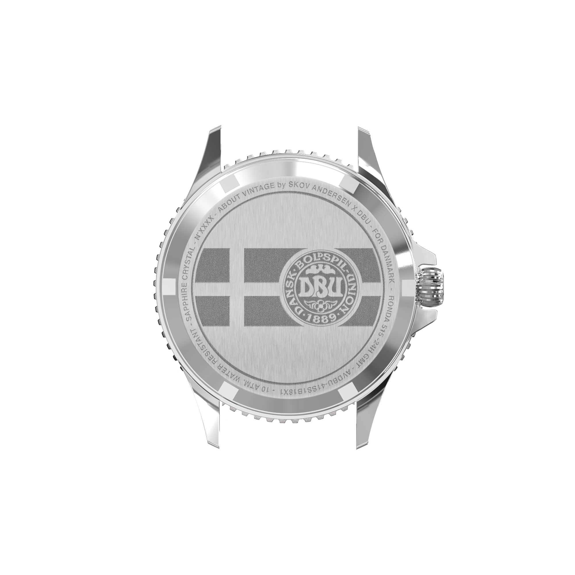 Danmark Det Officielle Landsholdsur, 1889 / DBU – 41mm by AV86 stainless steel case back engraved with Danish flag and DBU logo emblem