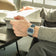 1904 Chronograph by AV86 with angular case, blue dial, chronograph function, sapphire crystal, and blue rubber strap