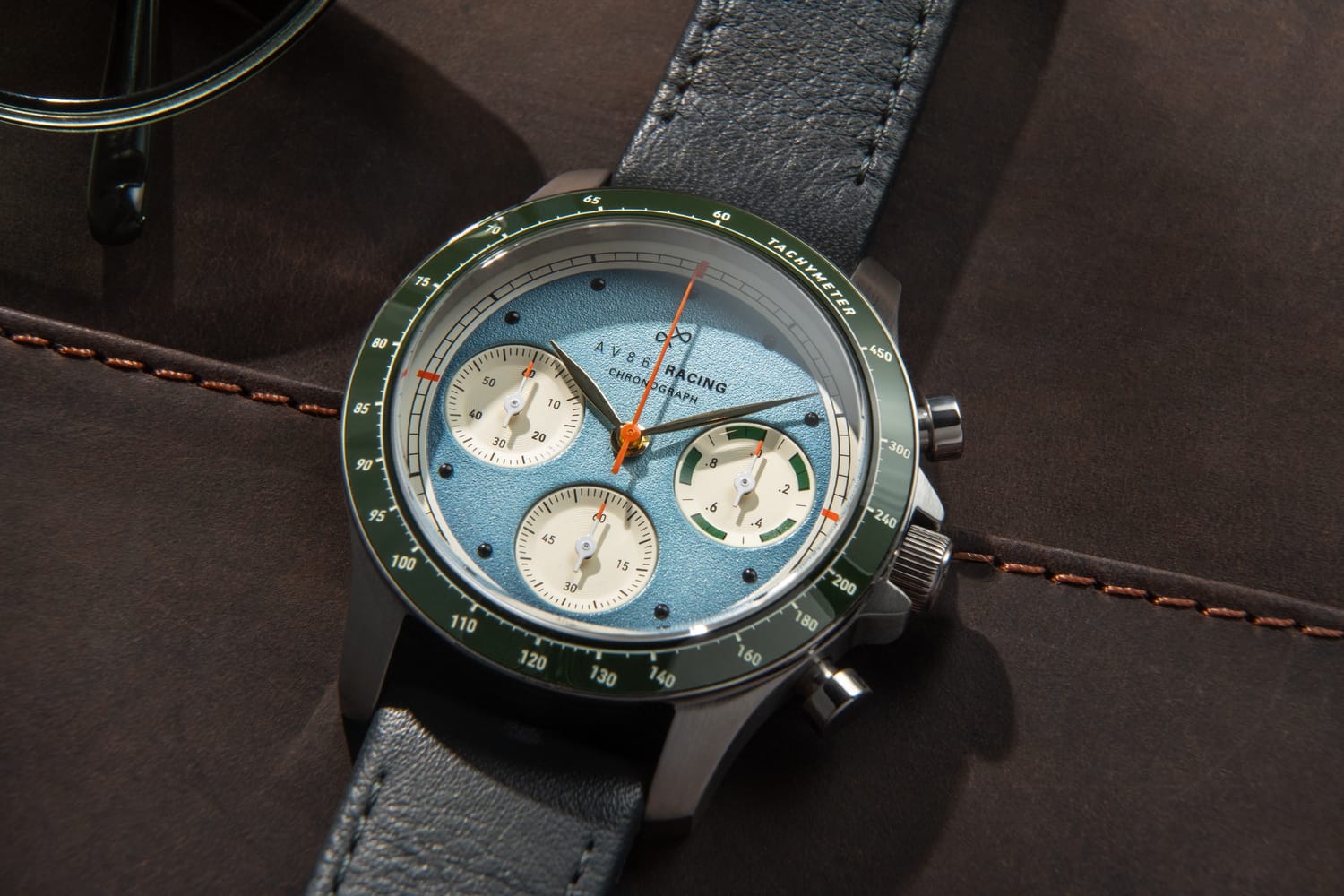 1960 Racing Chronograph, Steel / Sky Blue & Green