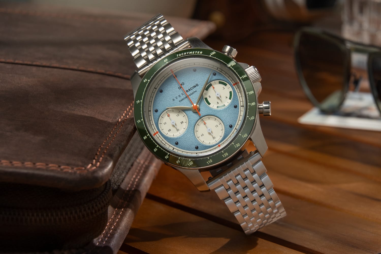 1960 Racing Chronograph, Steel / Sky Blue & Green
