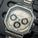 1904 Chronograph by AV86 with angular case, vintage-inspired dial, sapphire crystal, chronograph subdials, and metal bracelet strap