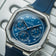 1904 Chronograph by AV86 with defined angular case, sapphire crystal, blue dial, chronograph subdials, and textured rubber strap