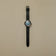 1956 Marine Automatic, Steel / Blue Fade vintage-inspired watch by AV86 with blue fade dial and black leather strap in Nordic minimalist style