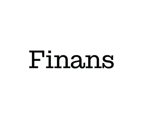 Logo for Finans in black serif lettering centered on a light gray background.
