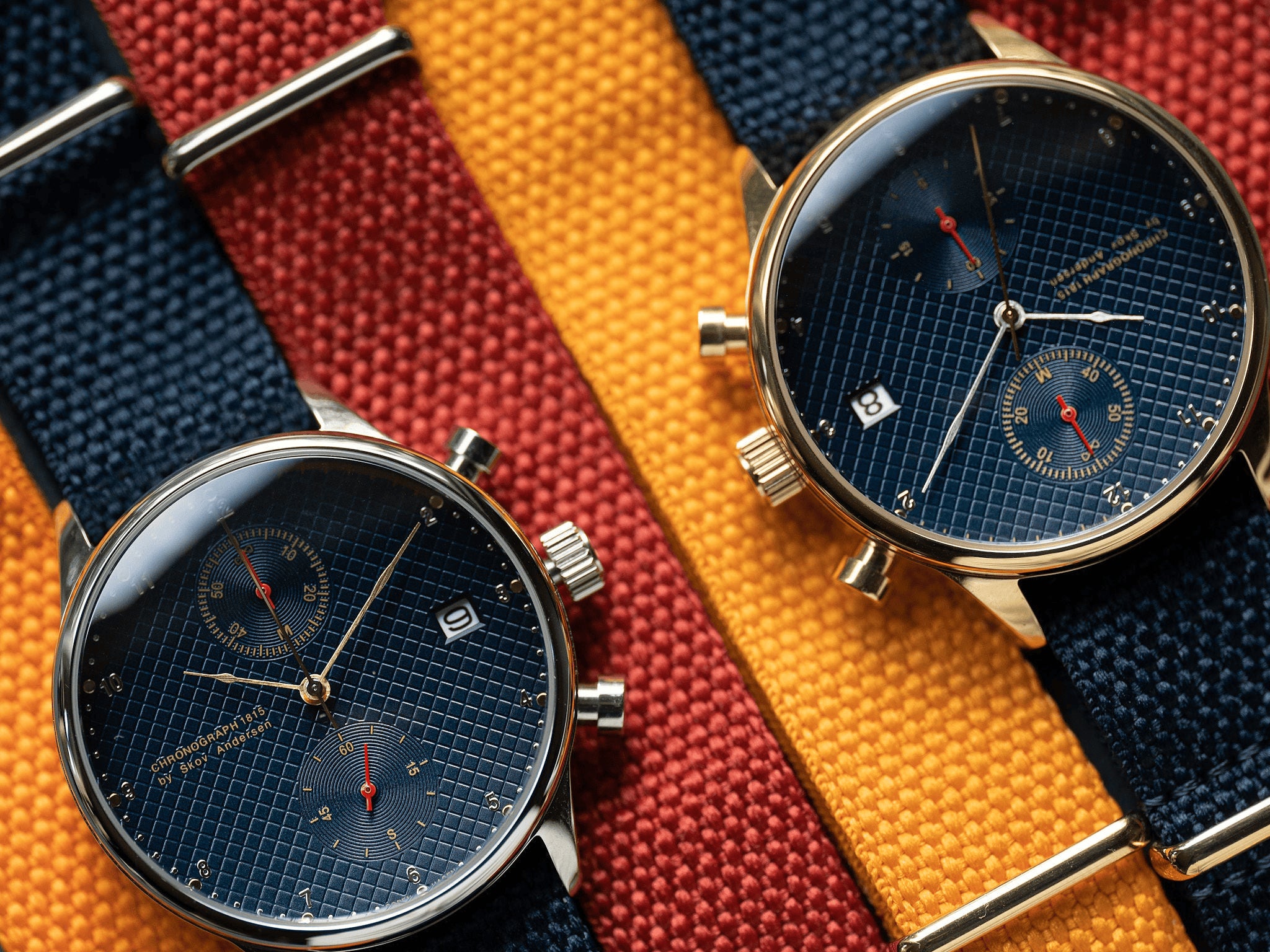 1815 Justin Gatlin by AV86 vintage-inspired chronograph with sapphire crystal, textured dial, and fabric strap