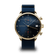 1815 Justin Gatlin, Gold / Blue Turtle chronograph by AV86 with sapphire crystal, textured dial, date window, and blue fabric strap