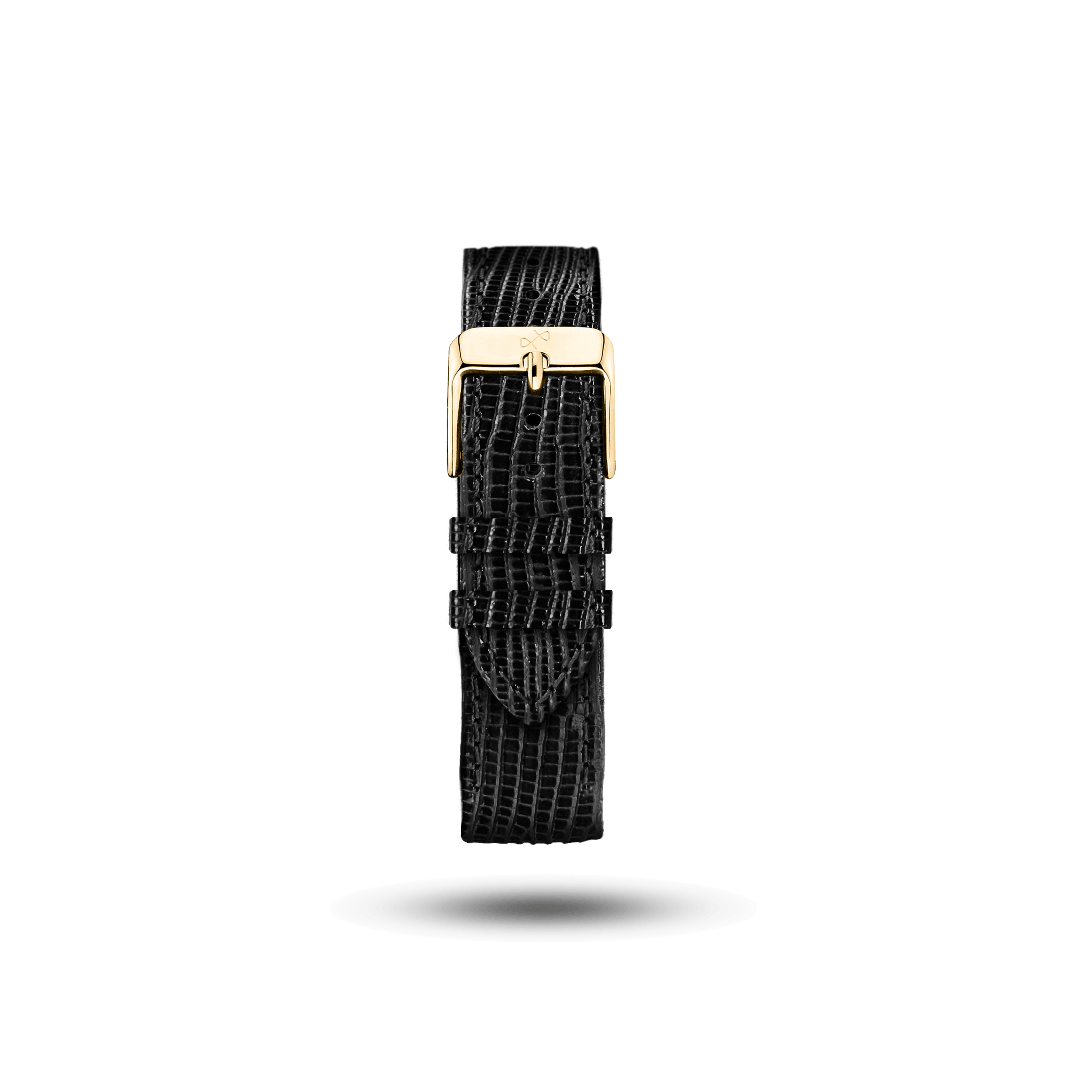 Patterned Leather (Classic) - Black strap with textured lizard grain and gold-tone buckle, crafted by AV86, exemplifying Nordic minimalism and luxury craftsmanship.