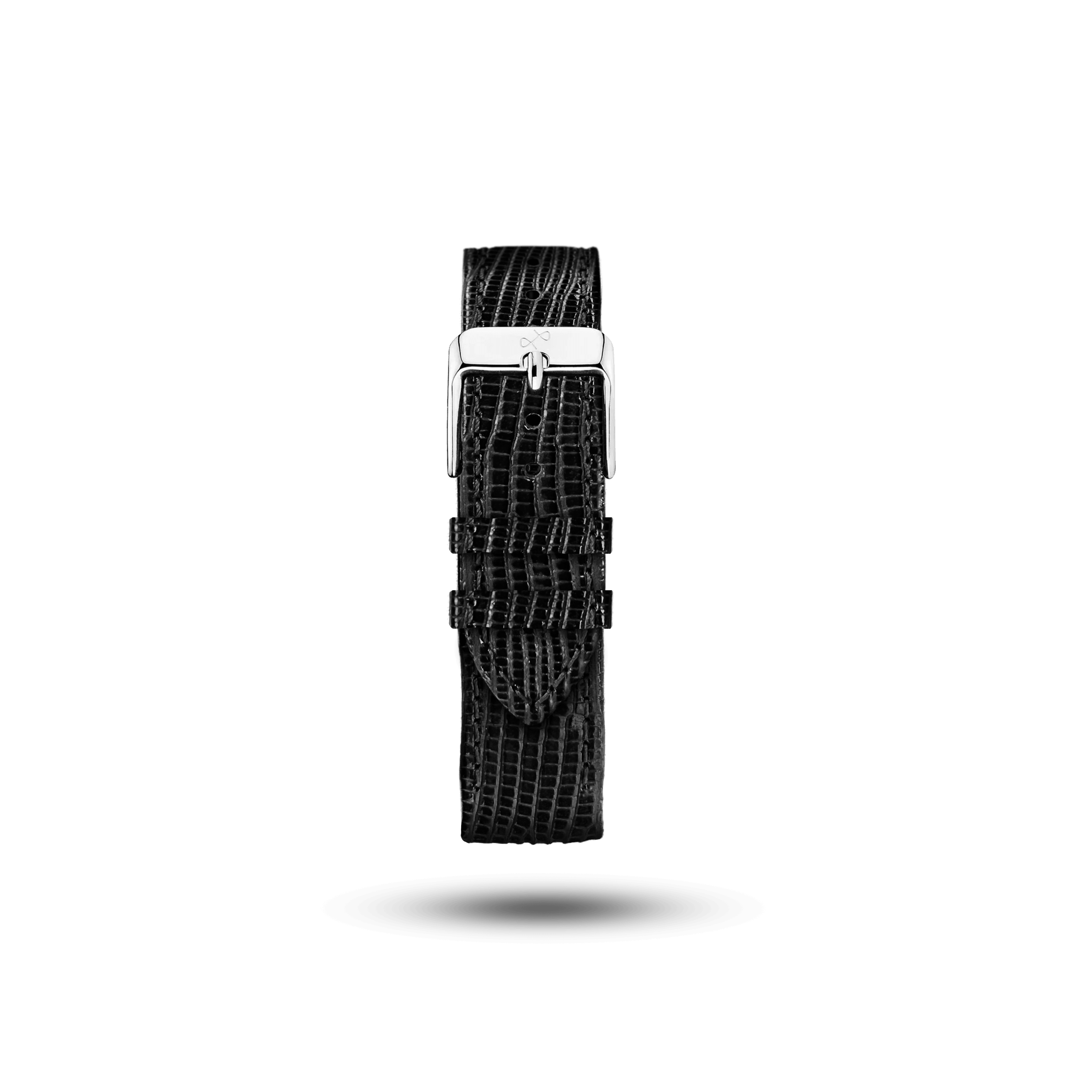 Patterned Leather (Classic) - Black strap by AV86 featuring a textured lizard grain design with a polished stainless steel buckle, embodying Nordic minimalism and luxury craftsmanship.