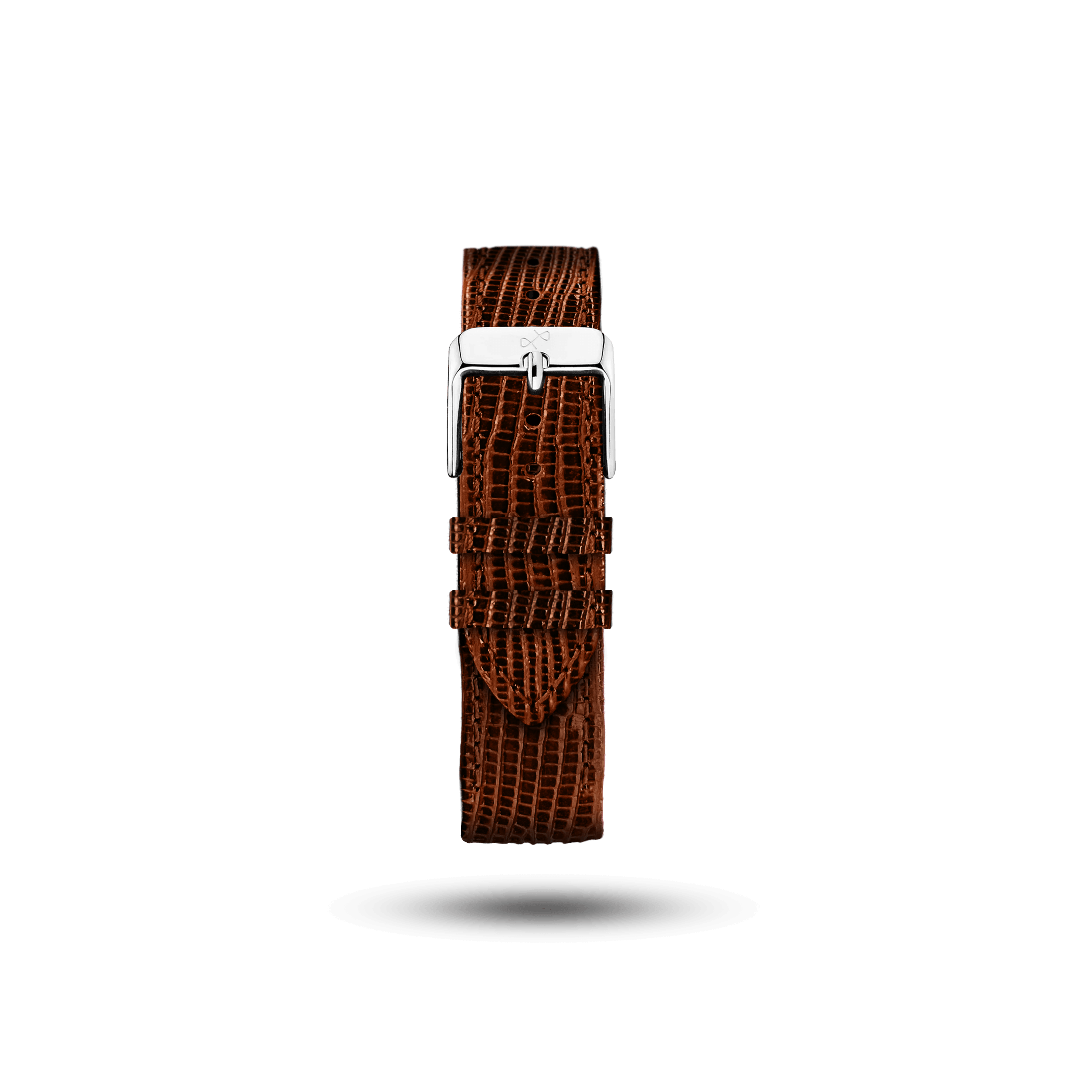 Brown patterned leather strap with a polished stainless steel buckle, crafted by AV86, showcasing classic Danish design and luxury craftsmanship.