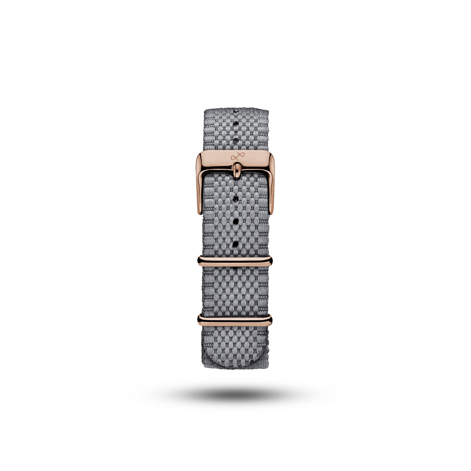 Nato - Steelstripe grey woven strap with rose gold buckle, by AV86, reflecting Nordic minimalism and Danish design elegance.